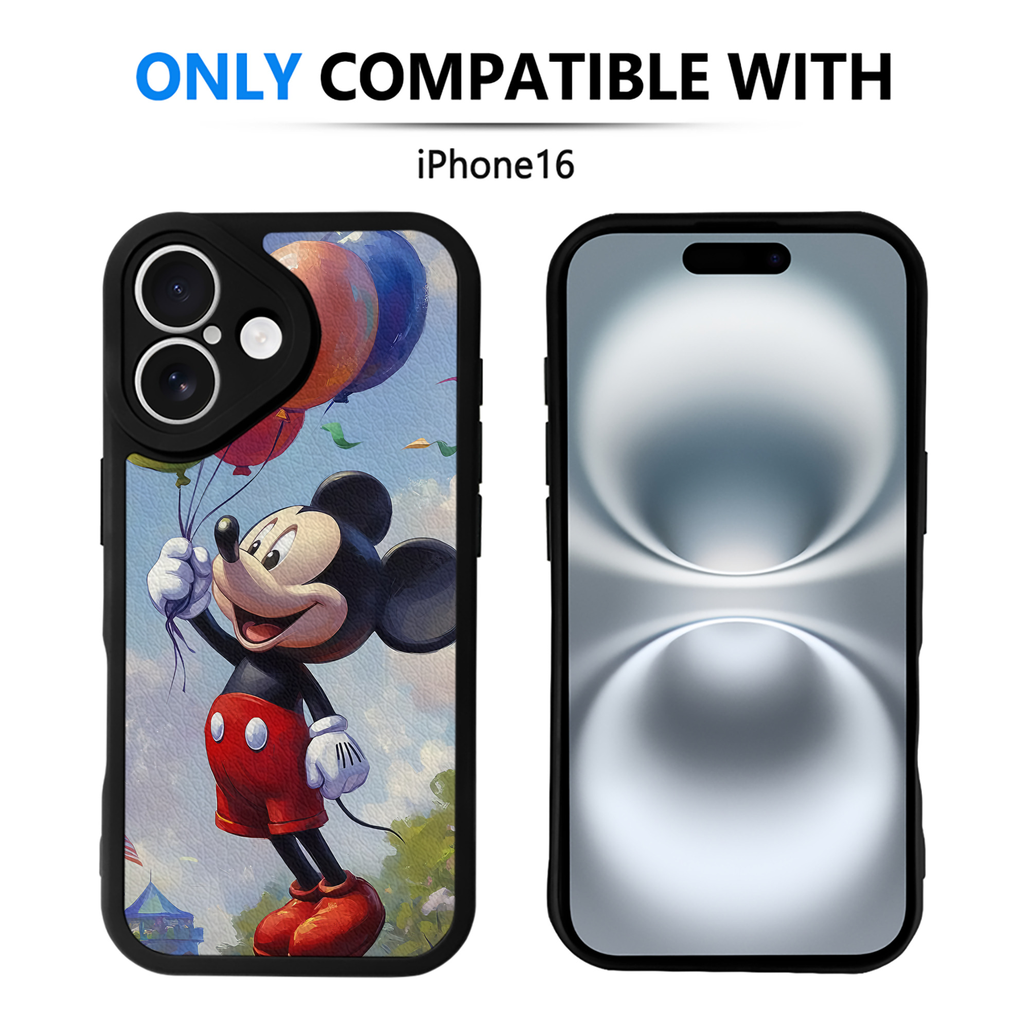 （画像用） ミッキーマウス Mickey Mouse 【iPhone 16シリーズ対応】シリコンスマホケース（レザー調） 材質：シリコン